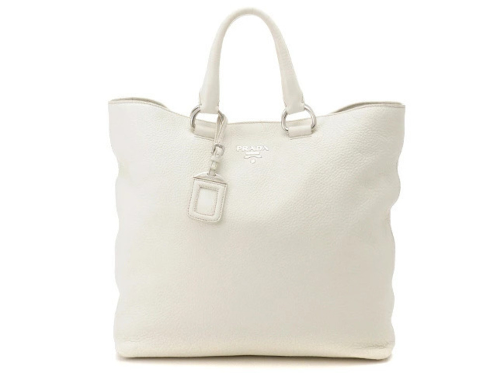 Prada tote bag embossed leather Ivory White